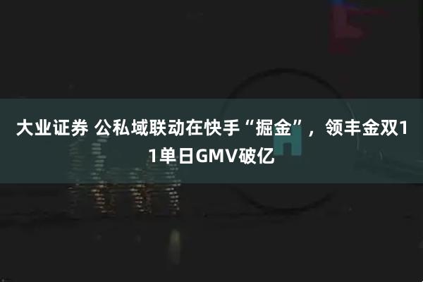 大业证券 公私域联动在快手“掘金”，领丰金双11单日GMV破亿
